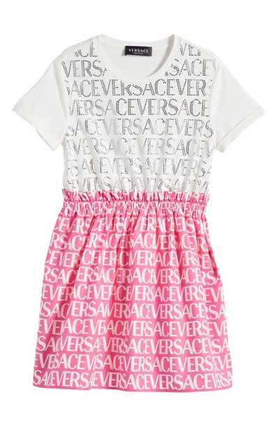 Versace Girls' Repeat Logo Pullover Dress - Big Kid In White,pink