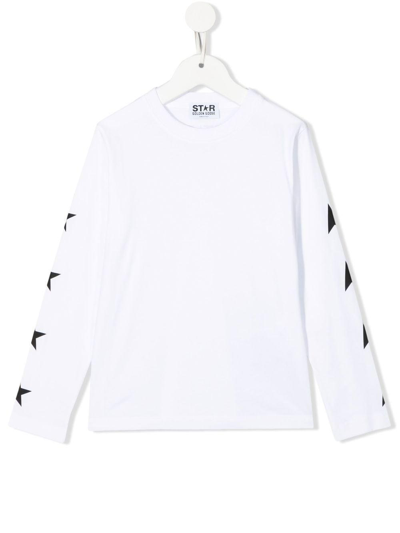 Golden Goose Kids White Stars Long Sleeve T-shirt In Bianco