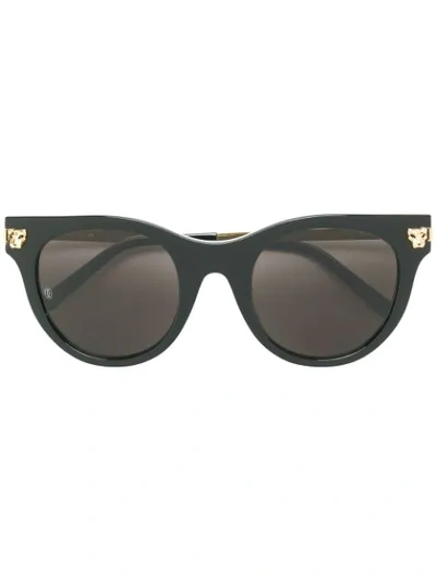 Cartier Round Frame Panther Sunglasses In Black