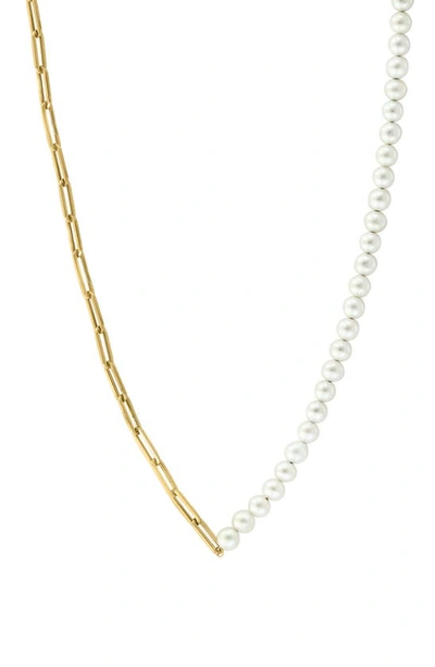 Effy 14k Yellow Gold & Freshwater Pearl Half & Half Necklace In White
