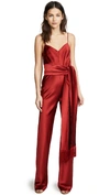 Galvan Cuzco Tassel-embellished Wide-leg Satin Jumpsuit In Red