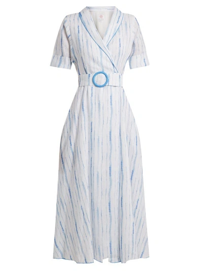 Gül Hürgel Shawl Collar Striped Linen Dress In Blue