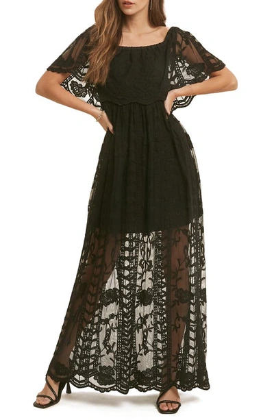 knee length dresses for ladies Black Lace Overlay Split Maxi Dress – Selene Dress main image 0