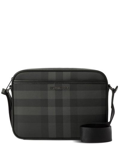 Burberry Check Leather-trimmed Messenger Bag In Charcoal