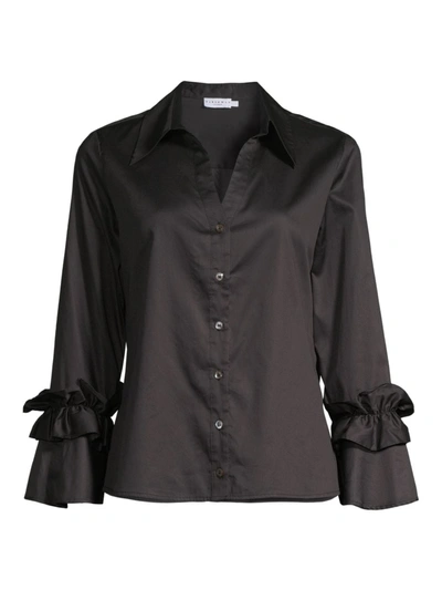 Harshman Selina Ruffle-trim Cotton Shirt In Black