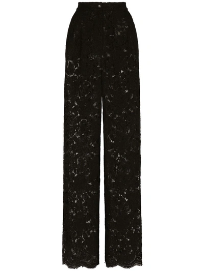 Dolce & Gabbana High Rise Flared Lace Trousers In Black