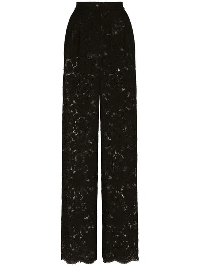 Dolce & Gabbana Floral Lace Tailored Trousers In Black