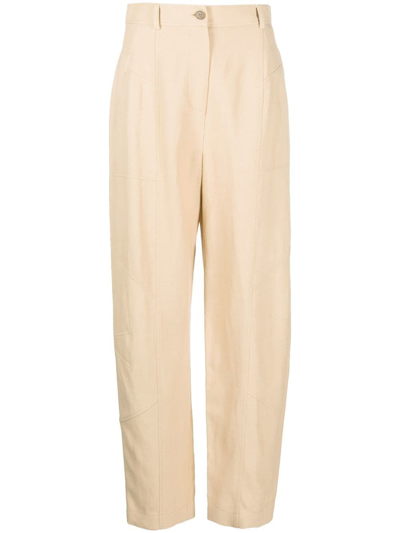 Alberta Ferretti High Waist Linen Blend Straight Pants In Beige