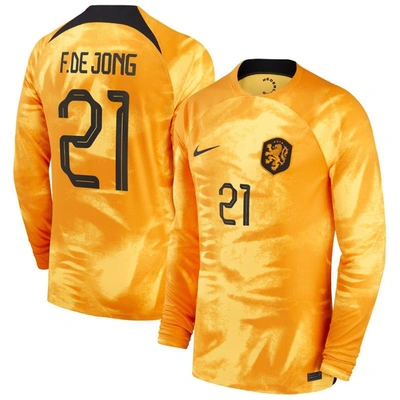 Nike Netherlands National Team 2022/23 Stadium Home (frenkie De Jong)  Men's Dri-fit Long-sleeve Soccer J In Orange