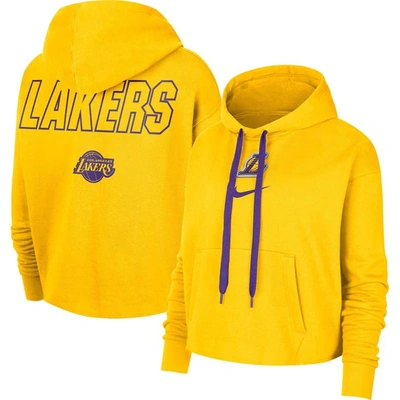 Nike Los Angeles Lakers Courtside  Women's Nba Fleece Pullover Hoodie In Yellow
