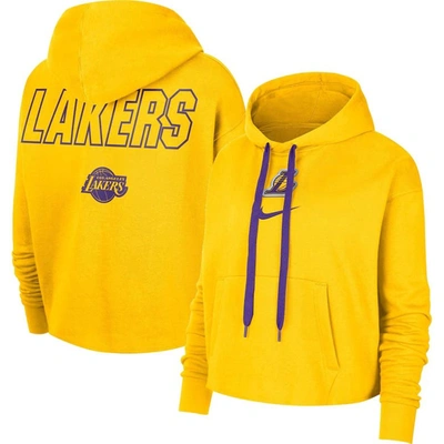 Nike Los Angeles Lakers Courtside  Women's Nba Fleece Pullover Hoodie In Gold