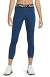 Nike Women's  Pro 365 Mid-rise Cropped Mesh Panel Leggings In Blue