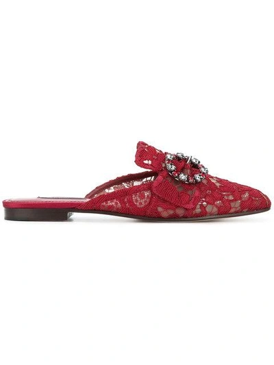 Dolce & Gabbana Lace Buckle Slippers In Red