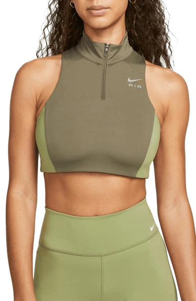 Nike Women's Air Swoosh 1/2-zip Medium-support 1-piece Pad Sports Bra In Green