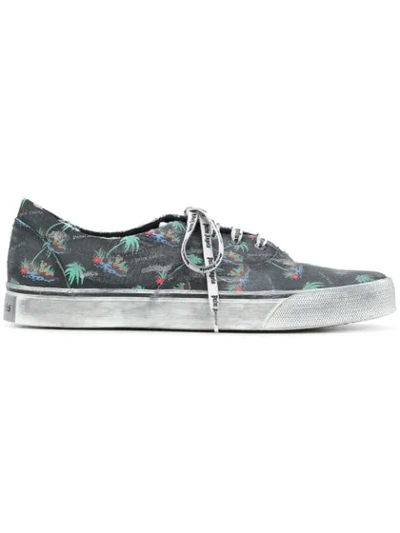 Palm Angels Black Distressed Palms Sneakers In Multi