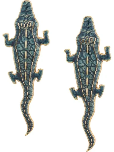 Lako Bukia X Natia Khutsishvili Natia X Lako Large Crocodile Earrings In Blue