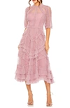 Mac Duggal Women's High-neck Gathered Tulle Midi-dress In Antique Rose