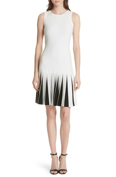 Milly Pleated Contrast Drop Waist Dress In White/ Black | ModeSens