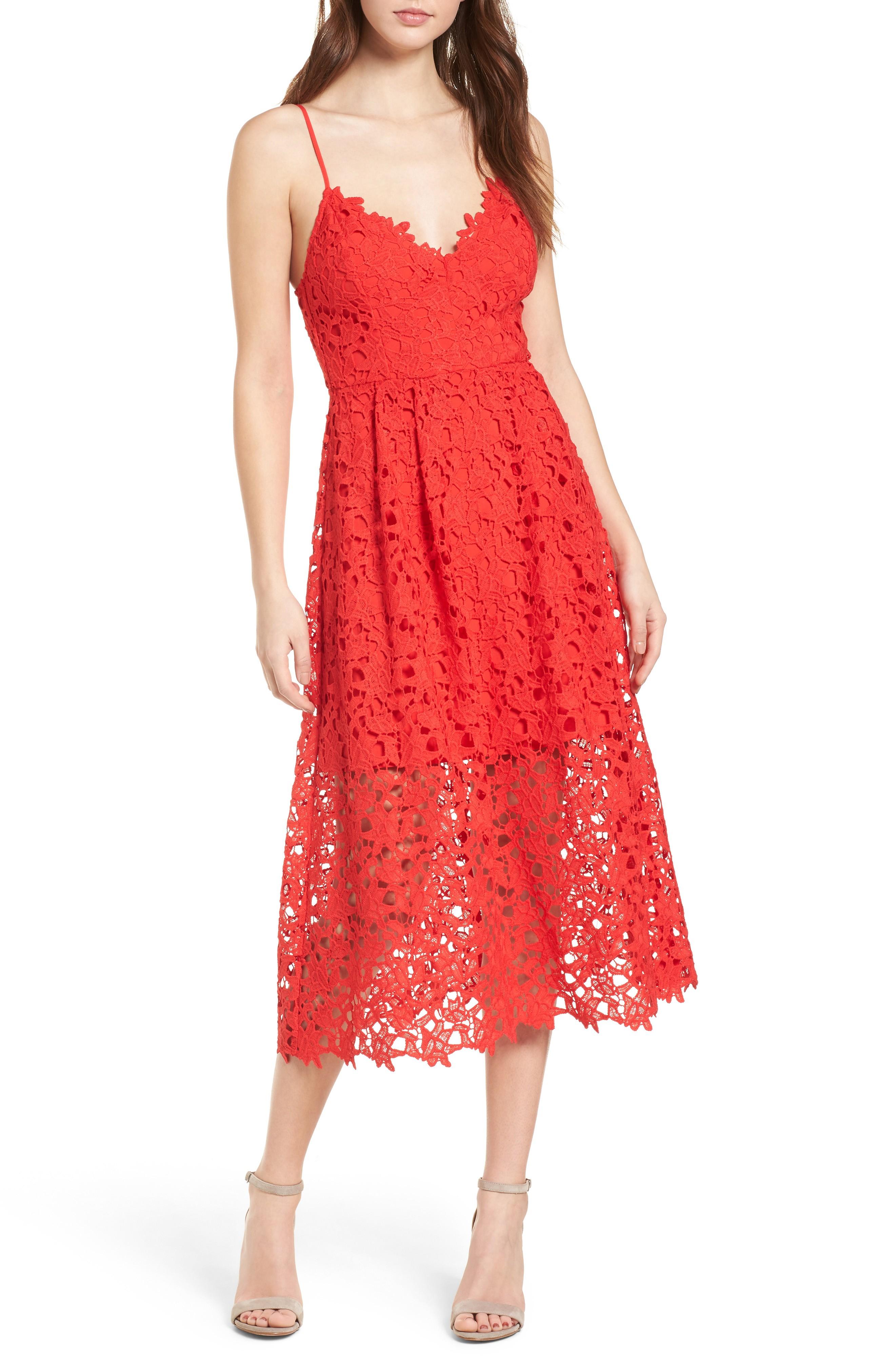 astr red lace dress