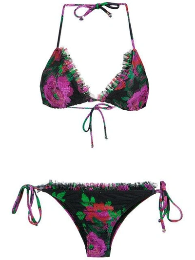 Amir Slama Floral Print Bikini Set In Preto