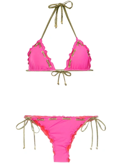 Amir Slama Stitching Details Bikini Set In Pink
