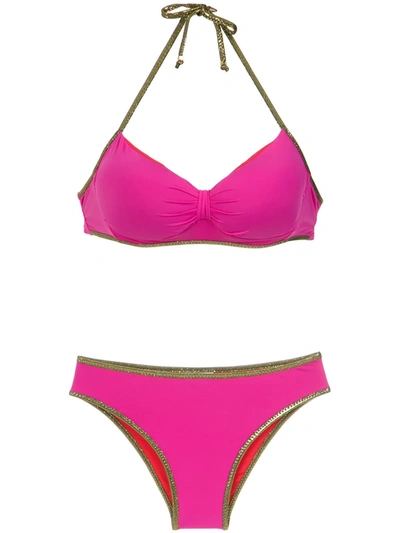 Amir Slama Gold-tone Trimming Bikini Set In Pink