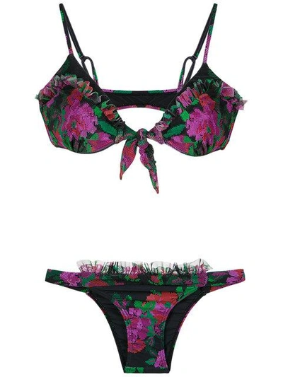 Amir Slama Floral Print Bikini Set - Preto