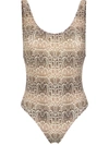 Amir Slama Snake Print Swimsuit In Brown