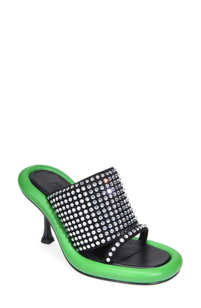 Jw Anderson Bumper-tube Rhinestone Mules In Green