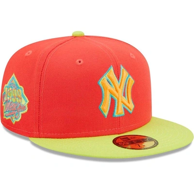 New Era Men's  Red, Neon Green New York Yankees Lava Highlighter Combo 59fifty Fitted Hat In Red,neon Green