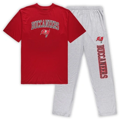 Concepts Sport Red/heathered Gray Tampa Bay Buccaneers Big & Tall T-shirt & Pants Sleep Set