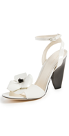 Tory Burch Flower Ankle Strap Sandal In Pearl/perfect Black