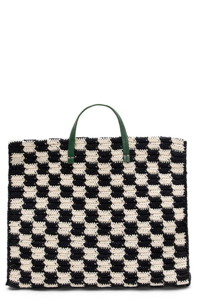 Clare V Simple Crochet Tote In Black And Cream Crochet