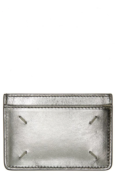 Maison Margiela Four-stitch Leather Card Case In Silver