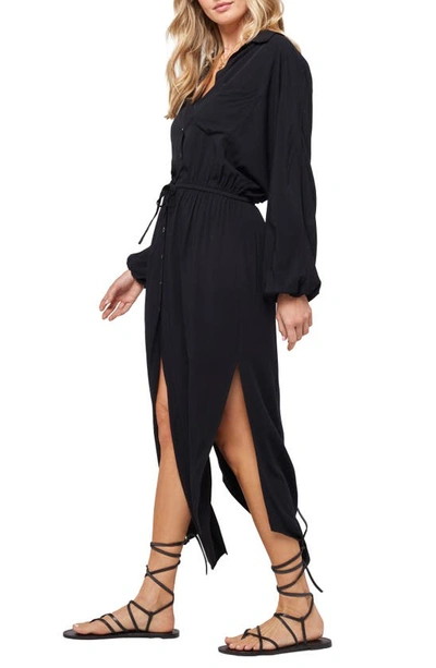 L*space Logan Long Sleeve Cover-up Shirtdress In Black