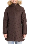 Modern Eternity Faux Fur Trim Convertible Puffer 3-in-1 Maternity Jacket In Dark Chocolate