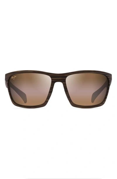 Maui Jim Makoa 59mm Polarized Sport Sunglasses In Matte Brown Woodgrain