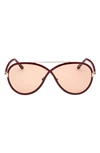 Tom Ford 65mm Oversize Round Sunglasses In Shiny Bordeaux / Brown