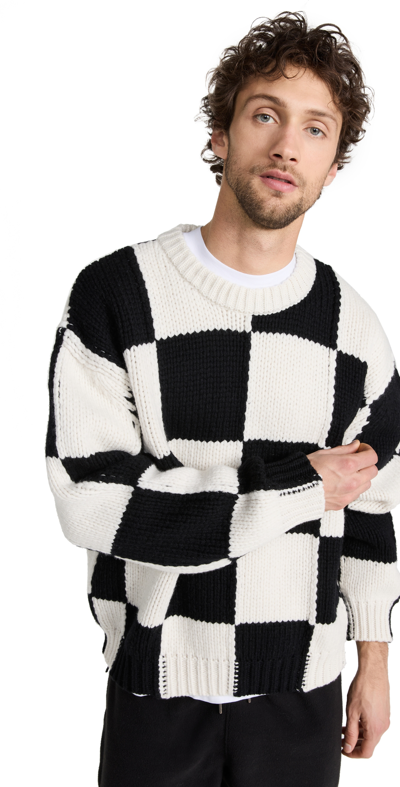 Frame Oversize Checkerboard Wool Sweater In Noir/cream