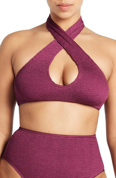 Bound By Bond-eye Carmen Crop Twist Front Bikini Top In Boysenberry