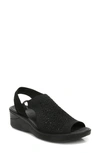 Bzees Star Bright Knit Wedge Sandal In Black Fabric