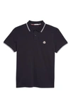 Moncler Tipped Cotton Piqué Polo In Blue