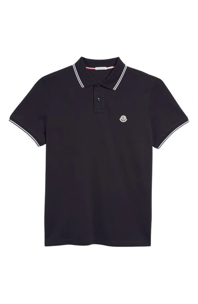 Moncler Tipped Cotton Piqué Polo In Blue