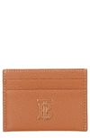 Burberry Tb Monogram Pebbled Leather Card Case In Warm Russet Brown