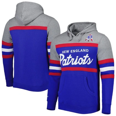 Mitchell & Ness Men's  Royal, Heathered Gray New England Patriots Head Coach Pullover Hoodie In Royal,heathered Gray