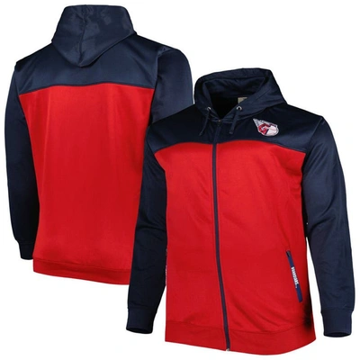 Profile Men's Navy, Red Cleveland Guardians Big And Tall Yoke Full-zip Hoodie In Navy,red