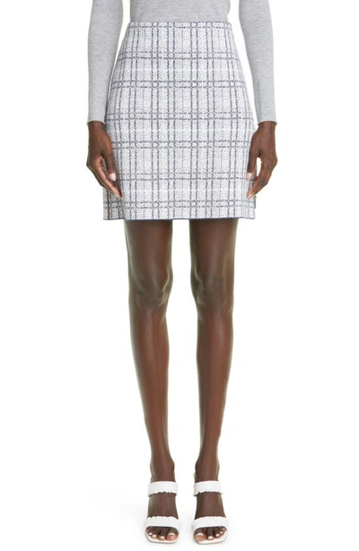 St John Pixelated Plaid Jacquard Miniskirt In Ecru/ Navy Multi