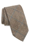 Thom Sweeney Wool Tie In Ash Brown / Blue Stripe