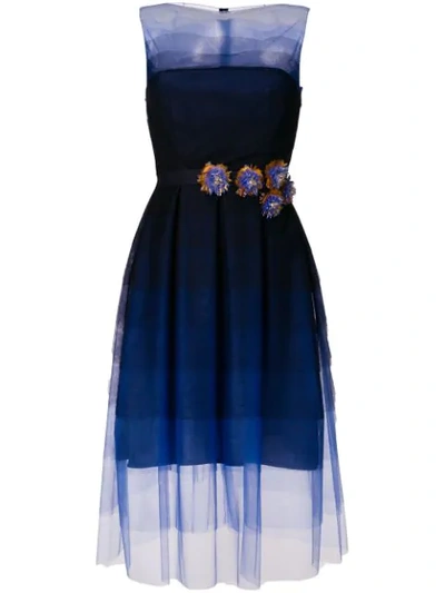 Talbot Runhof Poemas Sleeveless Embellished-belt D&eacute;grad&eacute; Tulle Cocktail Dress In Blue