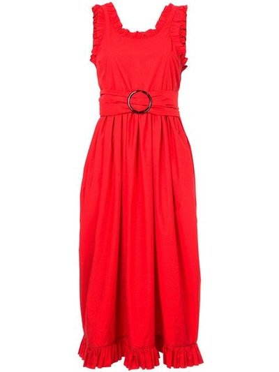 Isa Arfen Red Frill Trim Belted Waist Dress